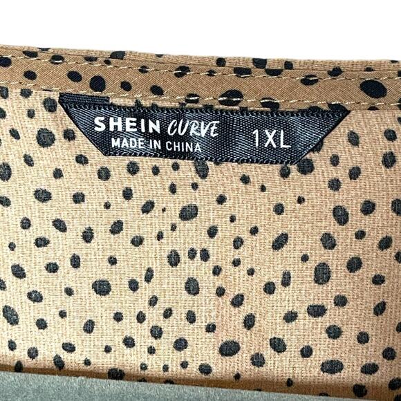 Shein Curve Long Sleeve V-Neck Dress Smocked Waist Tan W/Black Spots Size 1XL - Picture 3 of 10